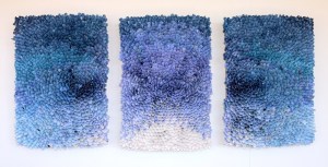 Stephanie Calvert. "Drifting, Daydreaming," Triptych with hand-dyed paper, wood, paint, and silicon, approx. 40x72", 2015.  Learn more at stephaniecalvert.com 